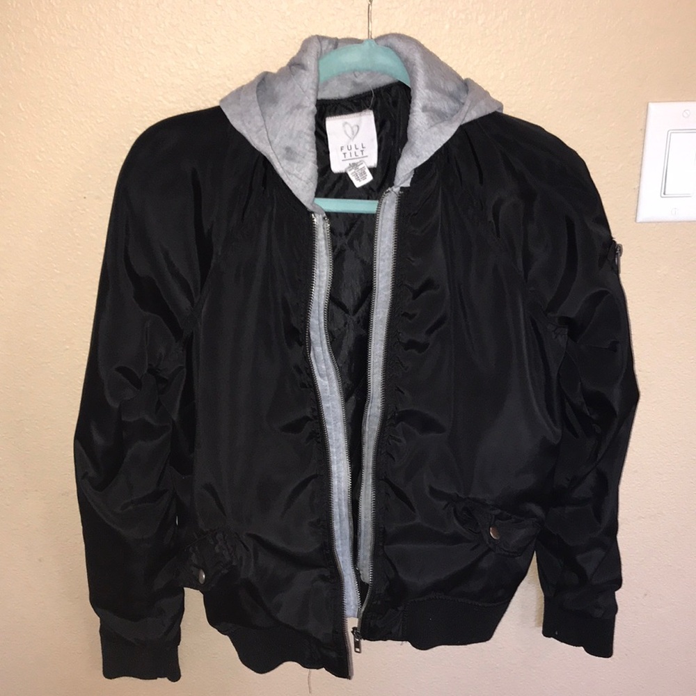 Black and grey bomber jacket
